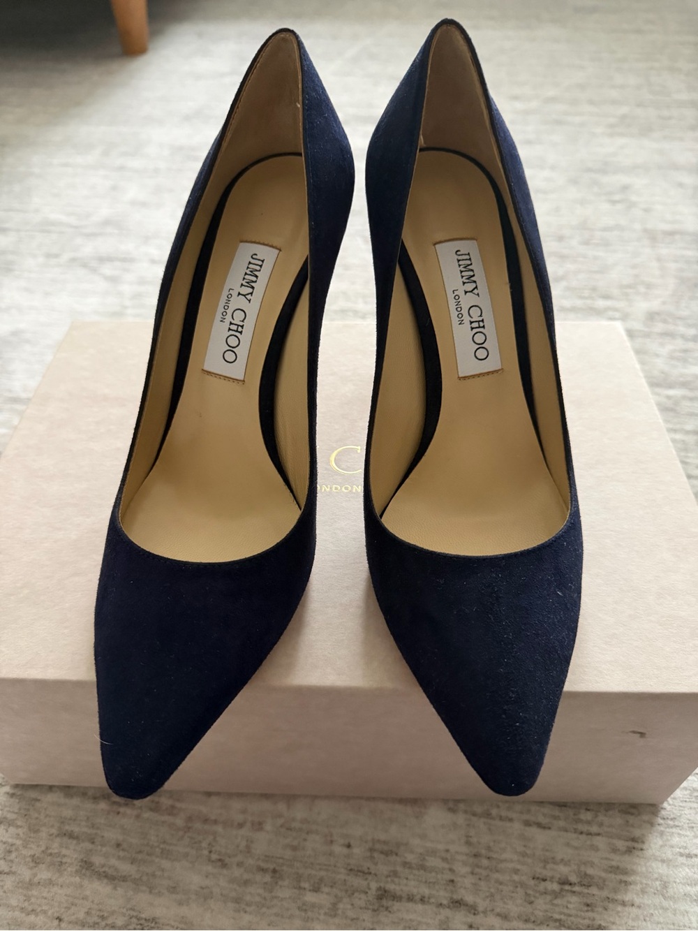 Romy Navy Suede Pointed-Toe Pumps